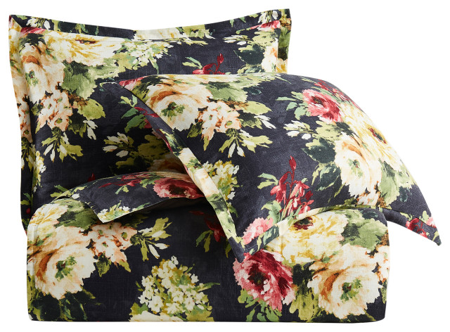 Peony Washed Linen Comforter Set, Blossom, 3 Piece, Super Queen ...