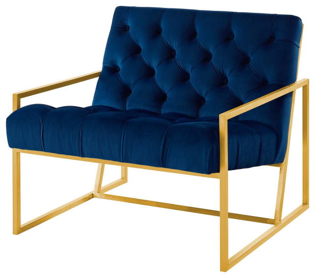 Button Tufted Velvet Chair, Gold Arm Chair, Lux Glam Lounge Club Chair
