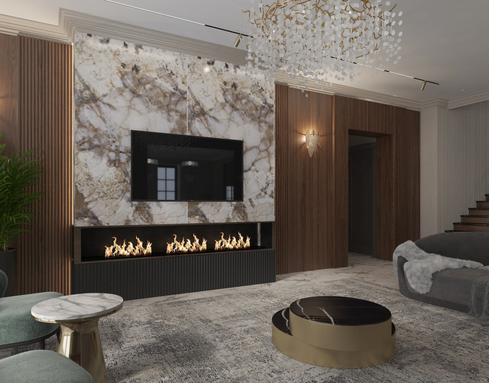 Дизайн-проект  1 этажа в загородном доме