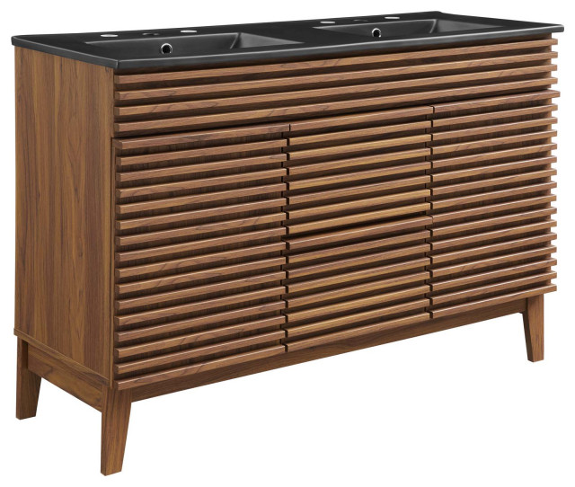 Render 48" Double Sink Bathroom Vanity, Walnut Black Transitional