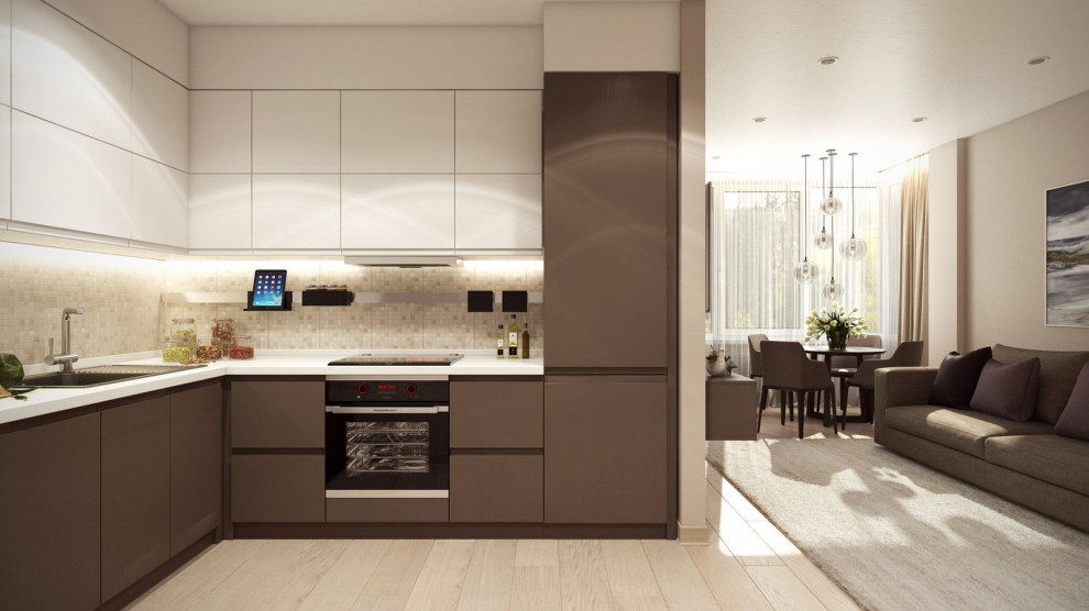 Свежая идея для дизайна: кухня в современном стиле - отличное фото интерьера