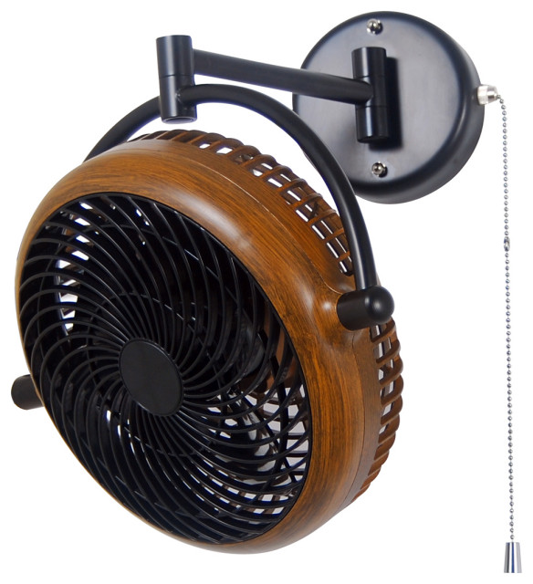 VIVI 8 in. Walnut Wall Mount Swivel Fan with Folding Arm U00024 Contemporary Electric