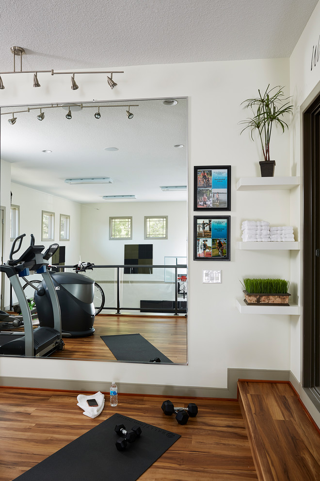 Inspiration for a mid-sized transitional home gym remodel in Minneapolis