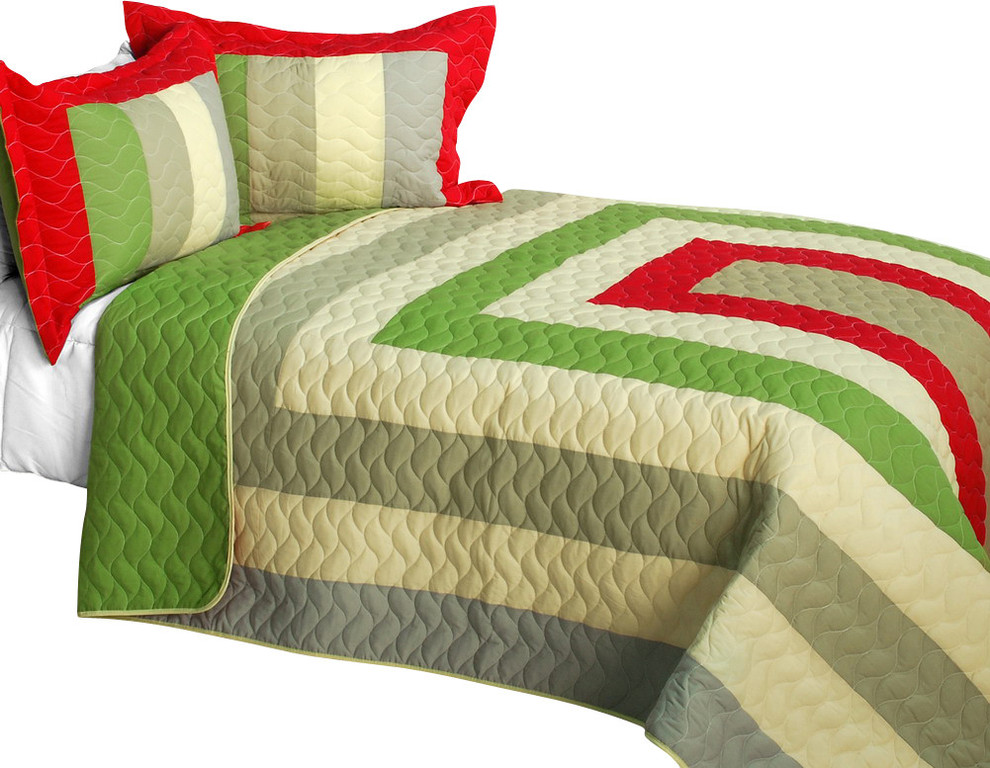 My Backyard 3PC Cotton Vermicelli-Quilted Patchwork Geometric Quilt Set-Full/Que