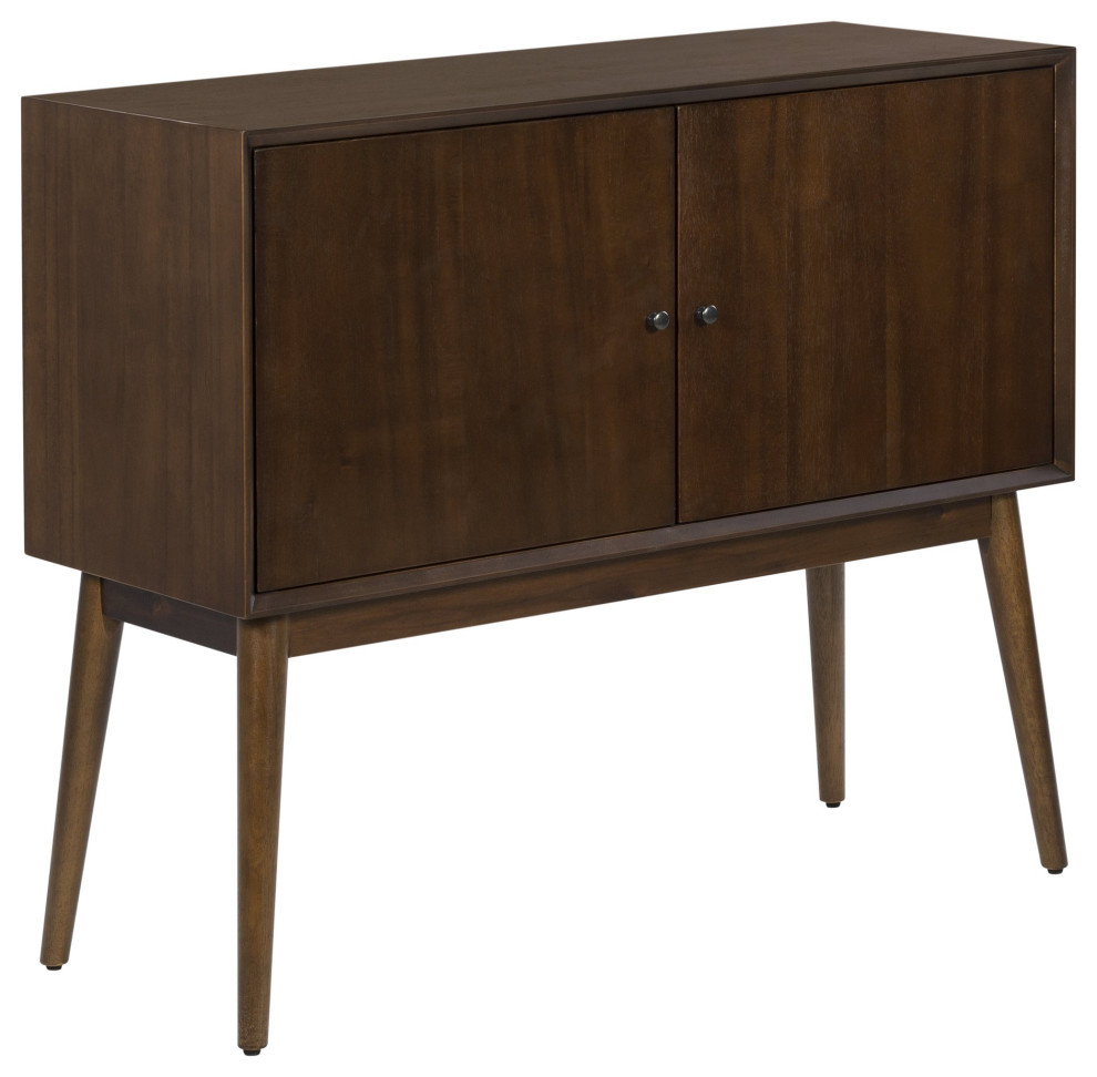 Mid Century Modern Storage Low Profile Design With Tapered Legs, Walnut Midcentury