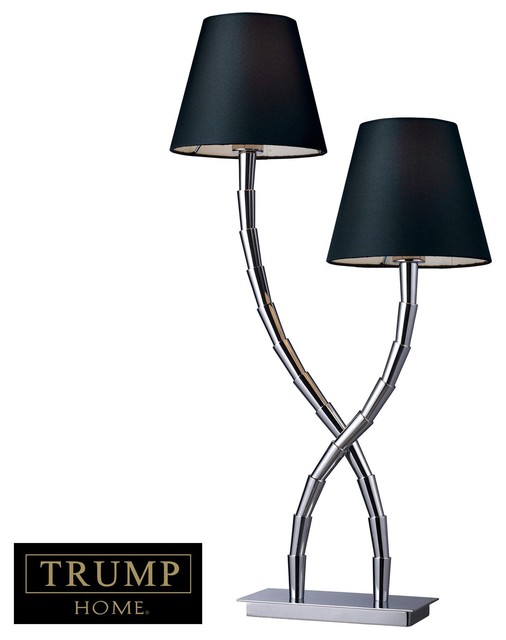 Park Avenue 2 Light Table Lamp In Chrome With Black Shade