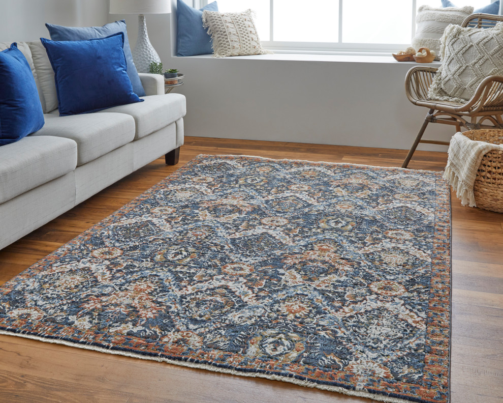 Weave & Wander Frencess Oriental Navy Blue/Red Rug, 9'8"x12'8