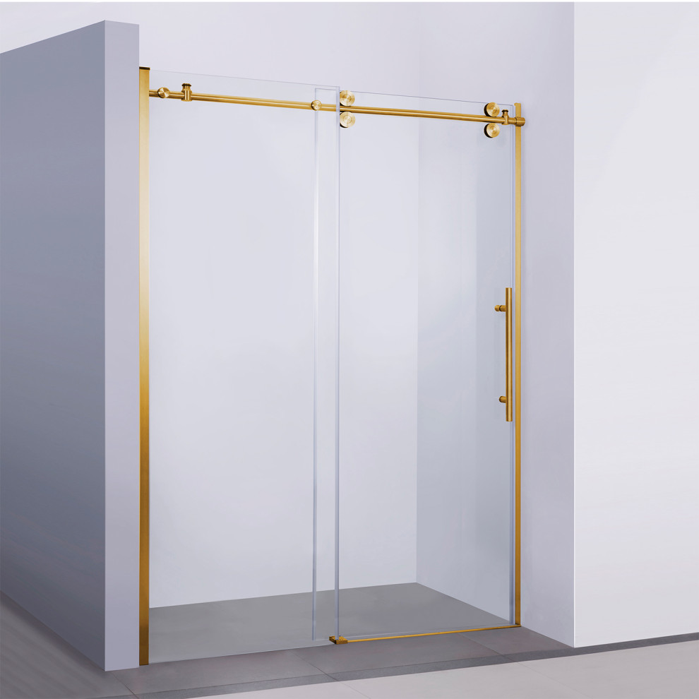 Massa 60" W x 76" H Single Sliding Frameless Shower Door, Brushed Gold