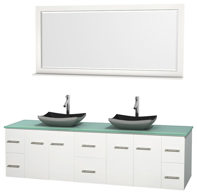 Wyndham Collection Double Bathroom Vanity Set White Green Wyndham Collection Double Bathroom Vanity Set White Green Glass Countertop 80 Contemporary Vanities And Sink Consoles By Ere