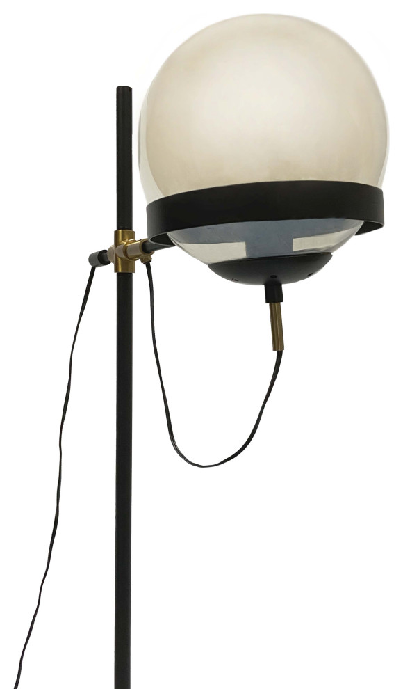 Colby Glass Globe Floor Lamp, Black With Cognac Glass Contemporary