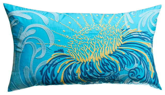 Water Pillow, Blue/Mustard, 15" x 27"