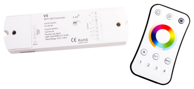 RGBW LED RF Controller with Remote Control for WW/CW/RGB RGB+CCT LED Strip 
