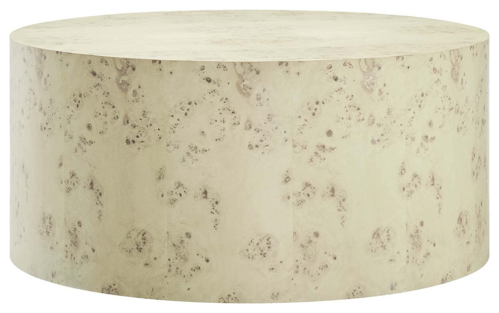 35" Round Coffee Table, Drum Burl Wood Cocktail Table Transitional Coffee Tables by mod