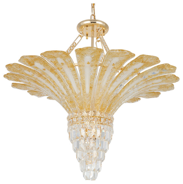 9 Light Chandelier With Murano Style Gold Glass Leaves 9 Light Chandelier With Murano Style Gold Glass Leaves Finish