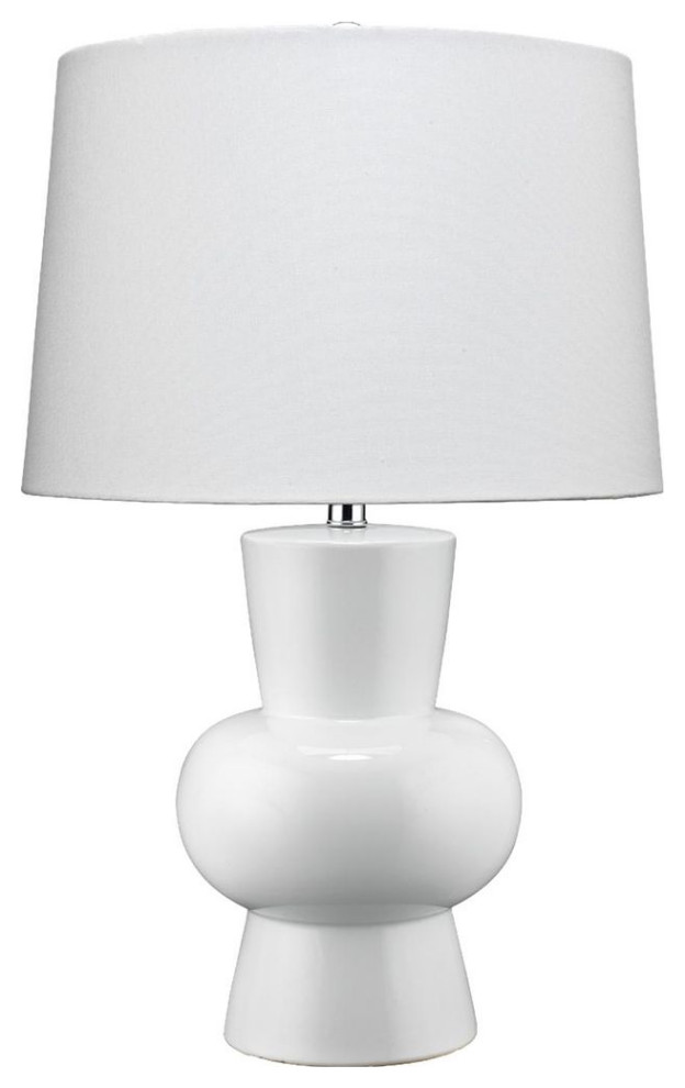 Curved Elegant White Ceramic Table Lamp 26 in Round Modern Minimalist Classic