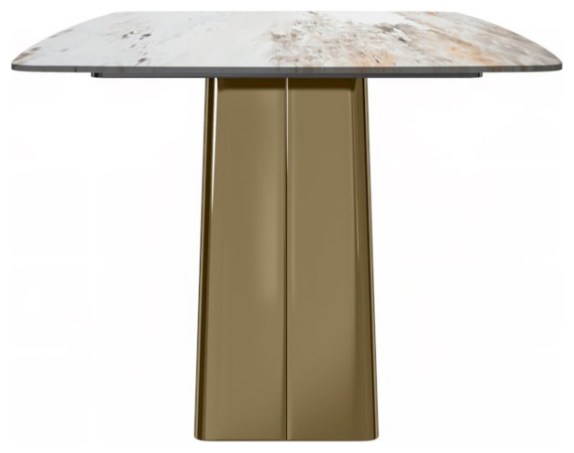 Quinix Series Dining Table, Gold Base With 55 White Grey Sintered Stone ...
