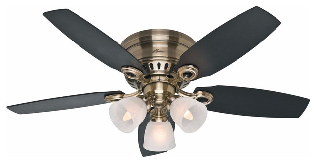 Hunter Hatherton 46 Flush Mount Indoor Ceiling Fan Antique Brass