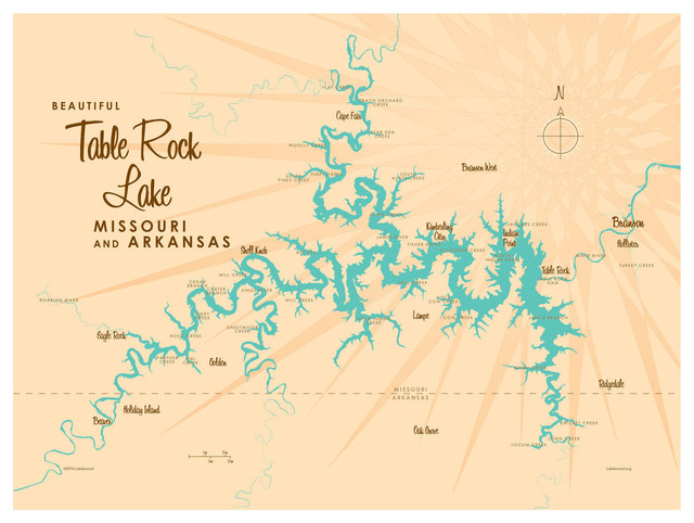Lakebound Table Rock Lake Missouri Map Art Print Contemporary Rock Lake Missouri Map Art Print