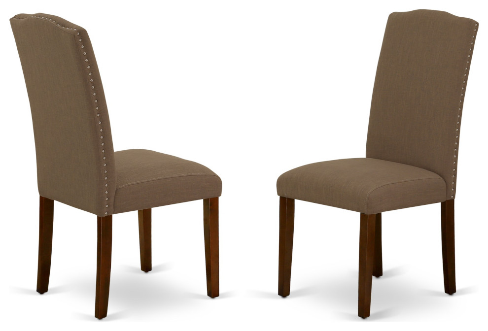 Set of 2 Encinal Parson Chair-Mahogany Leg, Linen Fabric Dark Coffee