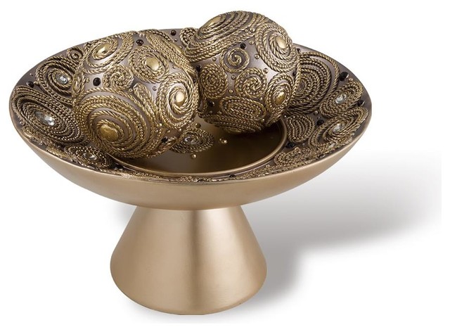 Golden Swirl Decorative Bowl With Spheres Traditional Golden Swirl Decorative Bowl With Spheres