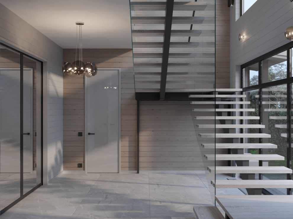 Лестничный холл в проекте загородного дома