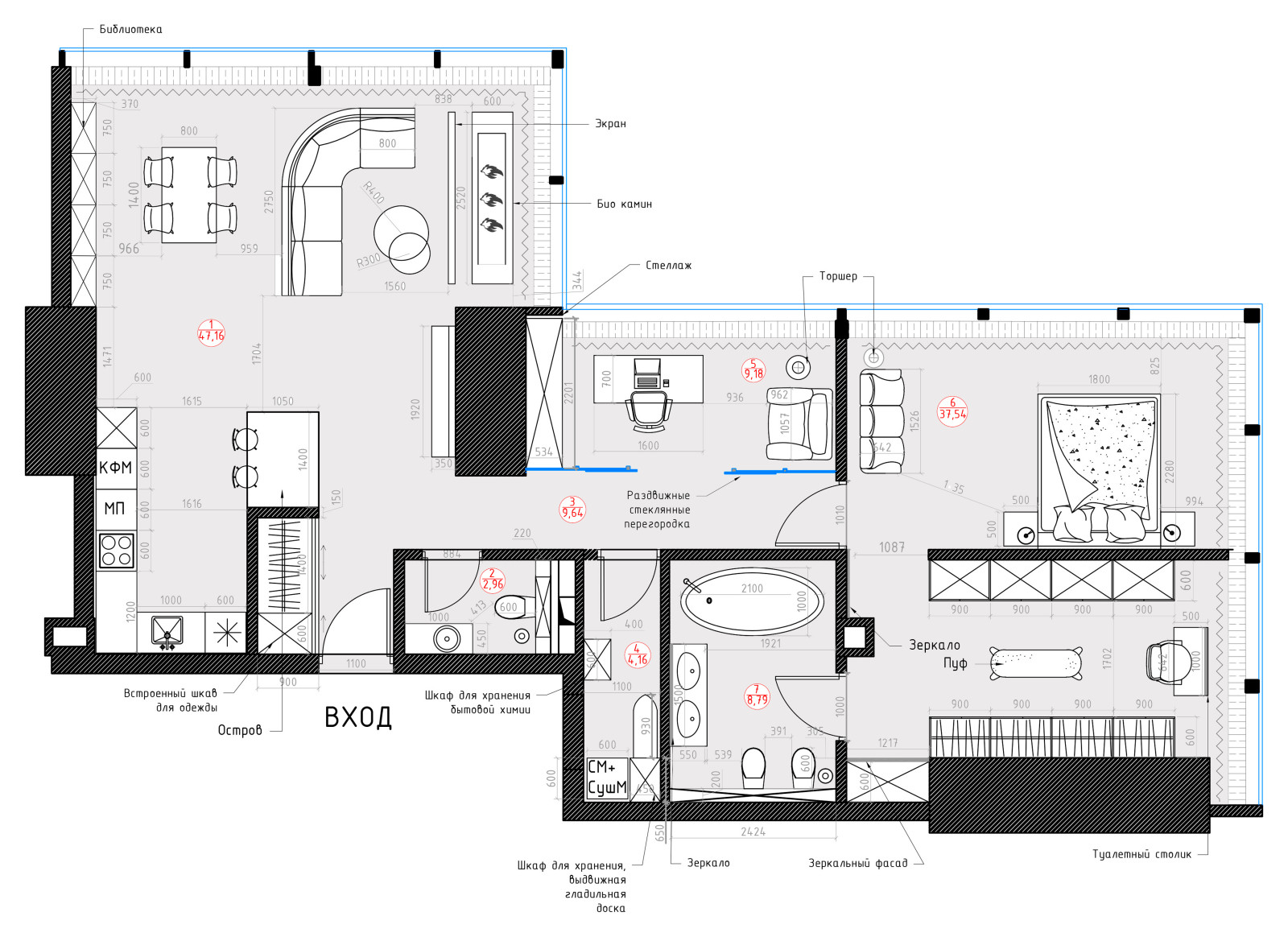 Планировочное решение с размерами для Проекта "Две стихии"