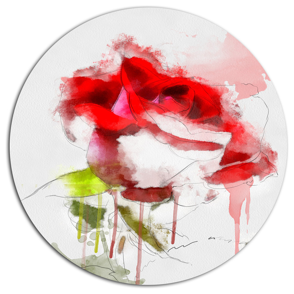 Red Rose Sketch With Red Splashes, Floral Disc Metal Artwork ...