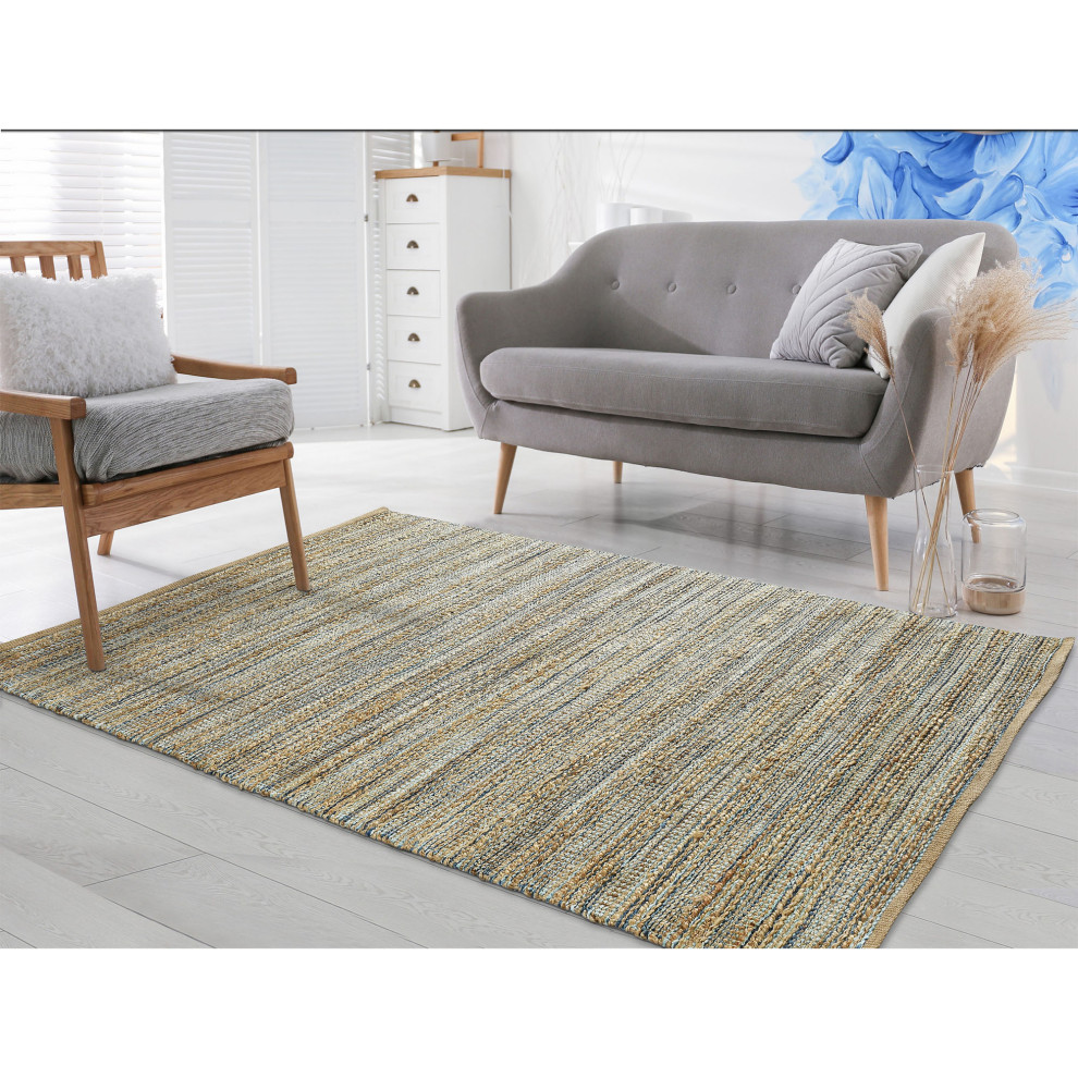 Contemporary Handwoven Natural Jute and Chenille Area Rug, 5' x 7'9" Beach Style Area Rugs