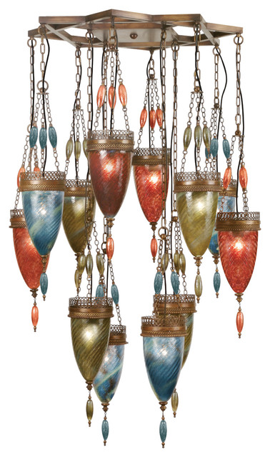 Fine Art Lamps Scheherazade Green, Blue, and Red Glass Pendant