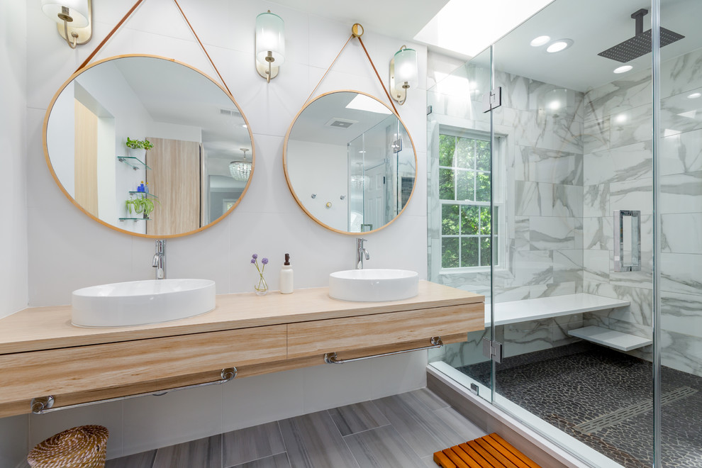 This is an example of a large contemporary bathroom in DC Metro.