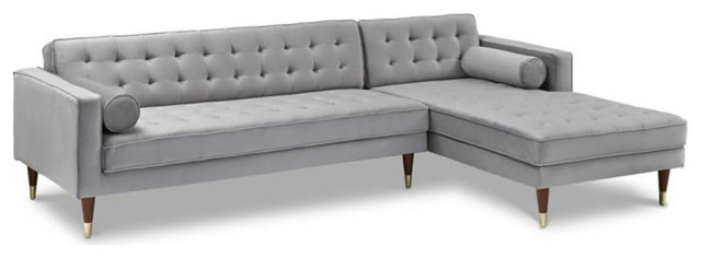 Armen Living Somerset Tufted Modern Velvet Right Sectional Sofa in Gray