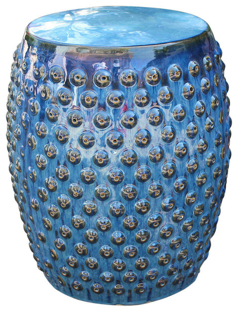 Perforated Antique White Drum Ceramic Garden Stool Traditional Perforated Navy Blue Drum Ceramic Garden Stool Glaze