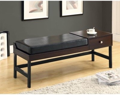 Monarch 1 Drawer Wood Bench with Faux Leather Cushion - Cappuccino