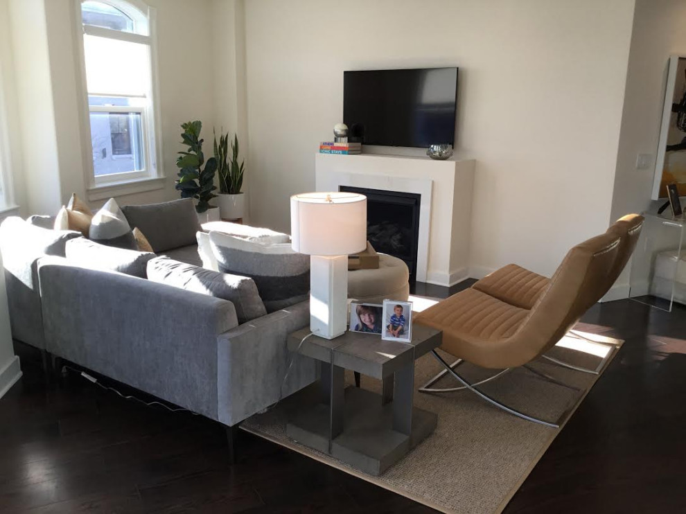 A Cozy Transitional Living Room with Gray and Neutral Colors