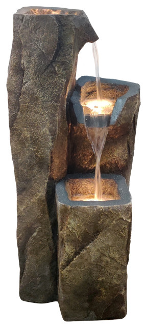33.5-in Resin Three Column Rock Outdoor Fountain with LED Light