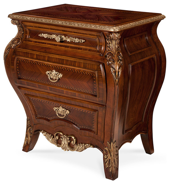 Nightstand, Radiant Chestnut Finish Victorian Nightstands And