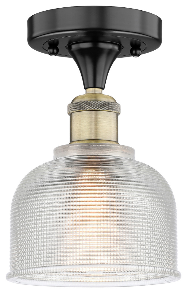 Dayton1 Light 6" Flush MountBlack Antique Brass, Clear Glass Shade