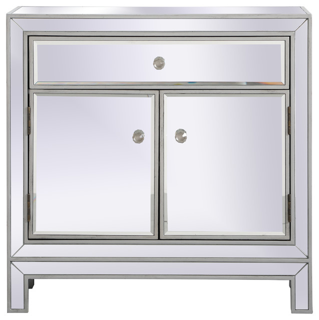 29" Mirrored Antique Silver Transitional Accent Chests And