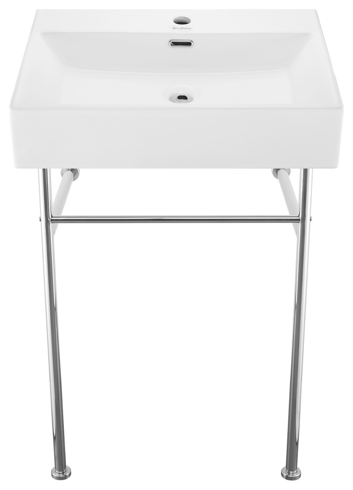 Claire 24" Ceramic Console Sink White Basin Chrome Legs Contemporary
