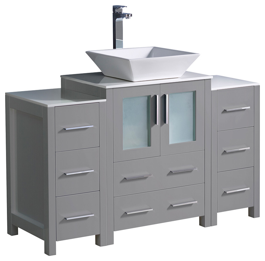 Torino Modern Bathroom Cabinets With Top and Vessel Sink, Gray, 48"