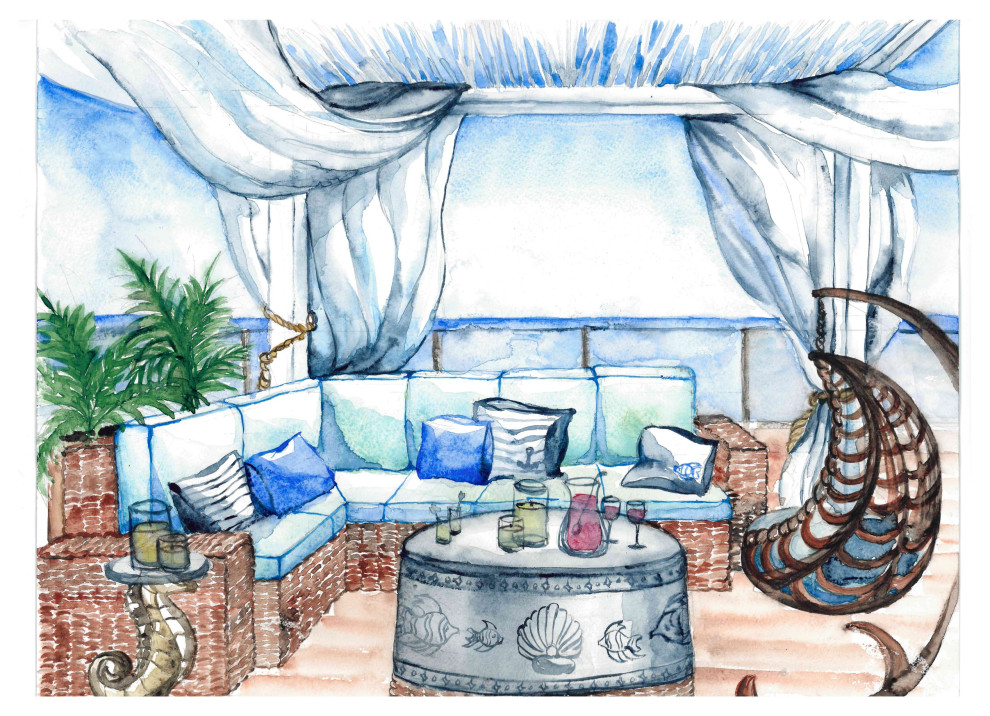 Концепция бара на кровле отеля в Греции