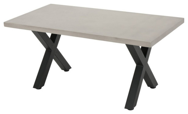 GDF Studio Galatian Outdoor White  Concrete Dining Table With Black Iron Legs