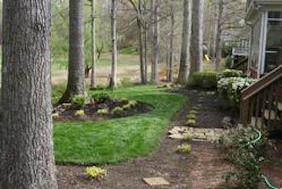 Inspiration for a mid-sized partial sun backyard mulch garden path.