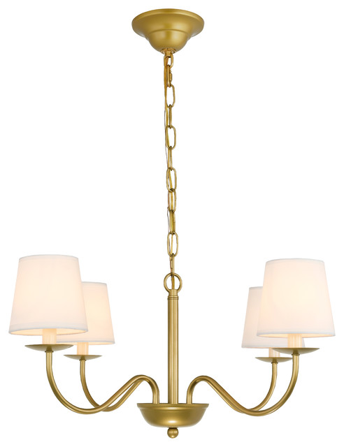 Brass Finish And White Shade 4 Light Chandelier Transitional Chandeliers By Elegant Furniture Lighting Houzz White Shade 4 Light Chandelier, White Shades Chandelier Light Fixture