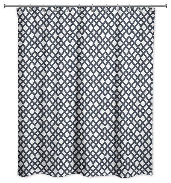 Navy Lattice Pattern Shower Curtain Contemporary Shower