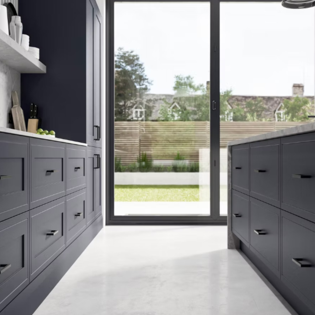 Smooth matt in-frame effect shaker door showcasing elegant craftsmanship in a Loughborough kitchen