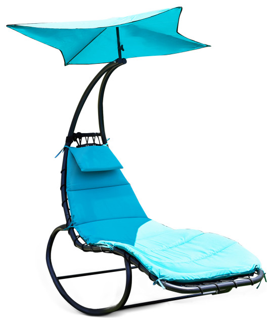 Outdoor Chaise Lounge Chair Swing Curved Cushion Seat Hammock W/ Canopy, Blue
