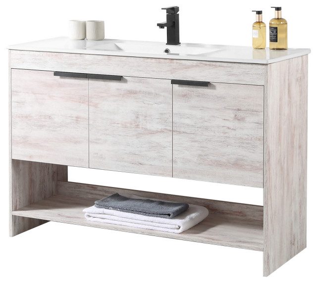 Phoenix Bath Vanity With Ceramic Sink Full assembly Required, Rustic White, 48"