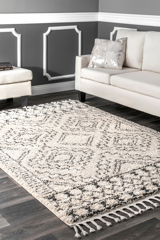 Moroccan Tribal Chevron Tassel Area Rug Off White 4 X6
