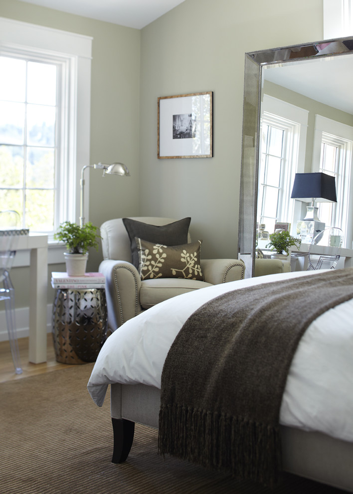 Inspiration for a transitional bedroom in San Francisco with grey walls.